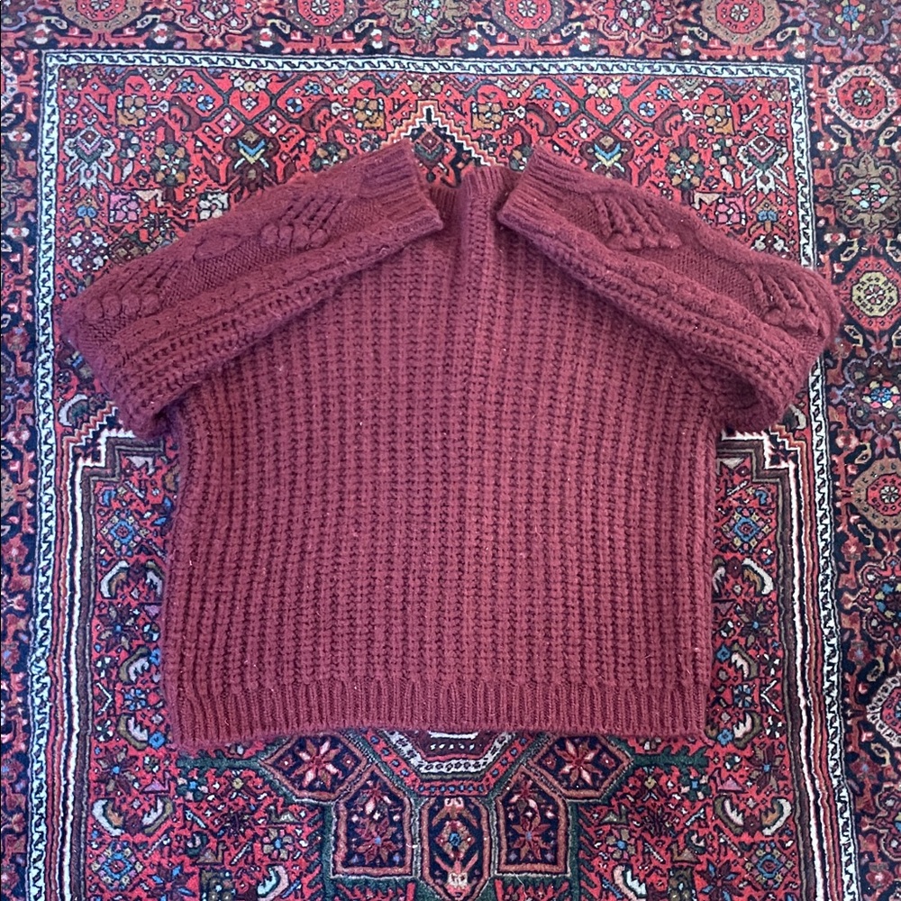 Sezane Burgundy Eugenie Cable Knit Cardigan Jumper - Picture 5 of 5